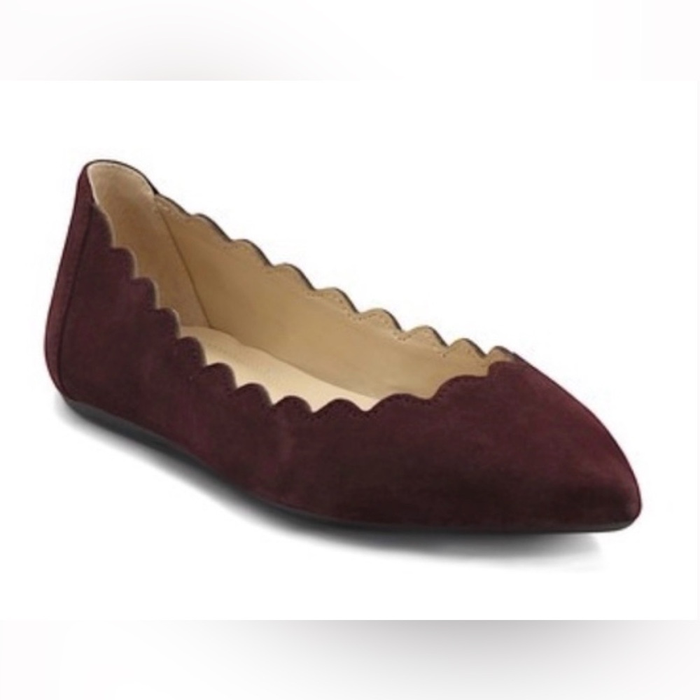 Adrienne Vittadini EXCELLENT scalloped suede Fox flats in burgundy/purple- 8.5